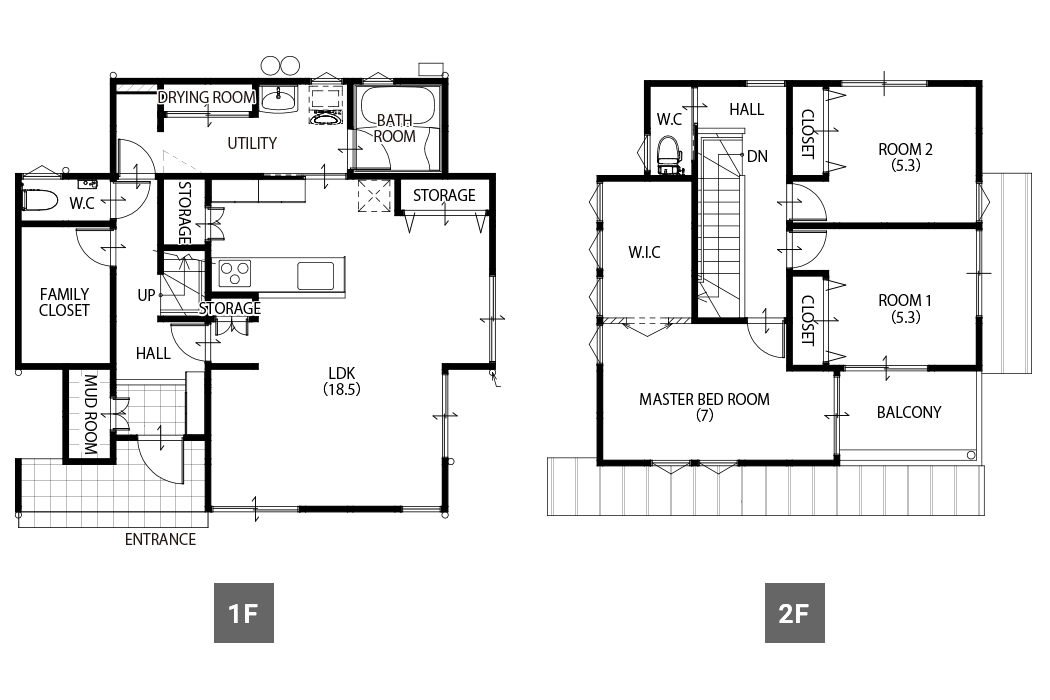 間取り図：34.07坪 2階建て3LDK